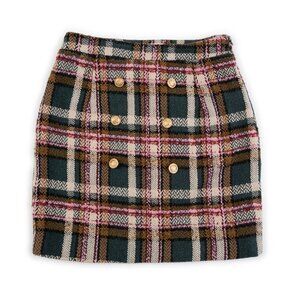PINK LILY plaid mini skirt with gold buttons size S